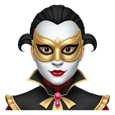 masked circus acrobat portrait, head and shoulders only, elegant carnival mask, dark outfit collar, dramatic expression, 3D cartoon, mobile game icon style, clean background, no text, no watermark
 
 sticker