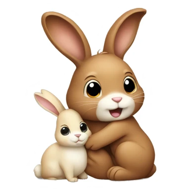 Brown bunny hugging beige bunny sticker