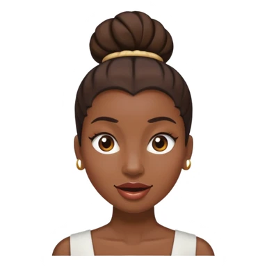 Une femme à la peau noire avec un chignon haut et les cheveux sont bruns avec un œil marron et un œil marron très très claire et une grosse bouche sticker