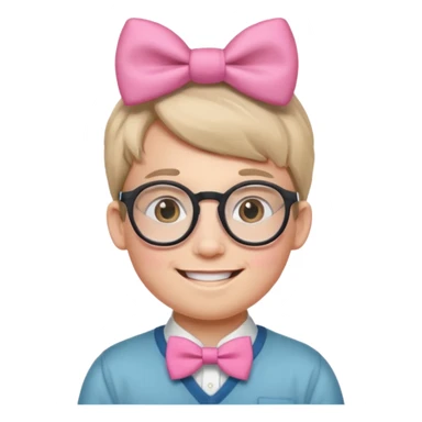 Round Nerdy specs boy  emoji with pink bow on head sticker