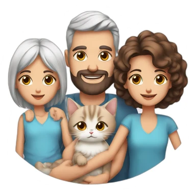 Family dad with brown eyes + mother with blue eyes + baby girl + one Persian cat sticker