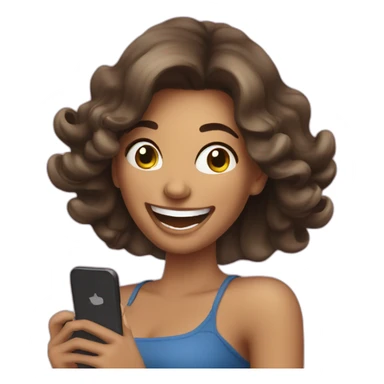 beautiful woman laughing while looking at her cell phone sticker