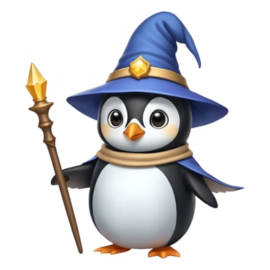 penguin wizard with magic wand and pointy hat sticker
