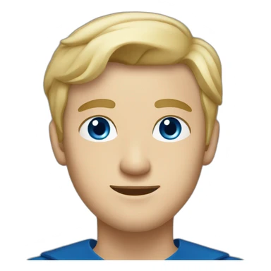 Blonde man with medium short hair, blue eyes, graduation with graduation hat sticker