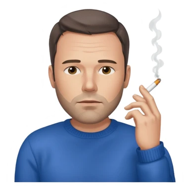 Ben Affleck looking tired holding a cigarette while wearing a blue sweater sticker