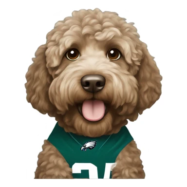 brownish Labradoodle wearing a Philadelphia eagles shirt sticker