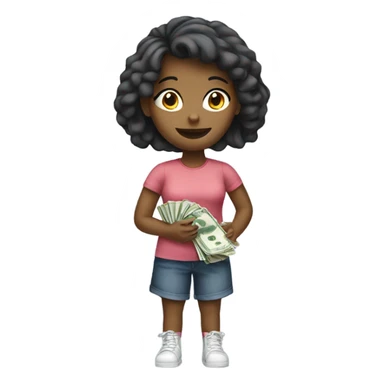 A girl holding money sticker