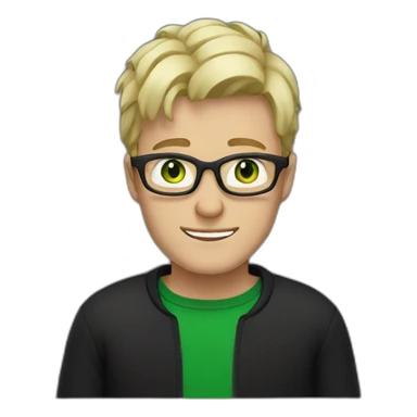 Blonde man with white glasses and green eyes wearing black jumper sticker
