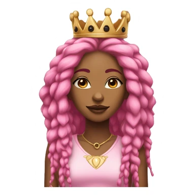Black woman with long, blonde dreadlocks with pink highlights, and pink and black fox ears, wearing a pink and gold crown with six points sticker