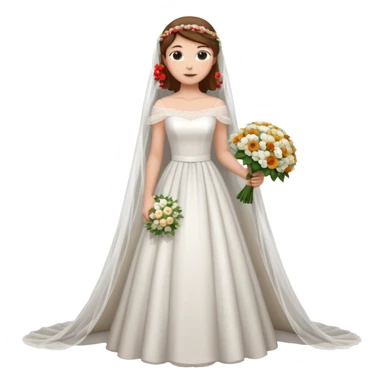 Chica blanca,cuerpo entero, vestido boda cuello barco y , pelo castaño,   1 ramo de flores , pelo recogido con velo largocola por la parte de atrás del vestido sticker