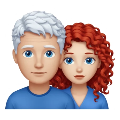 Homme cheveux blanc courts yeux bleu + femme rousse cheveux longs bouclés yeux bleu sticker
