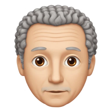 Illustrated emoji of a middle aged man with receding grey curly hair, brown eyes, white skin sticker