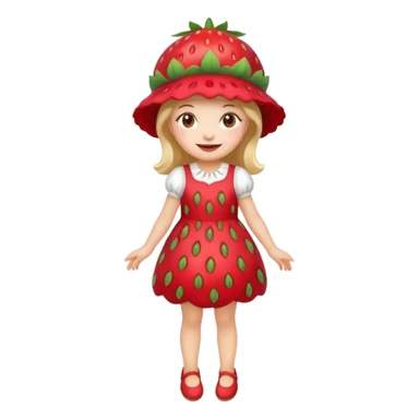 Strawberry shortcake human girl full body and legs with a strawberry hat on her head and dress without a cake sticker