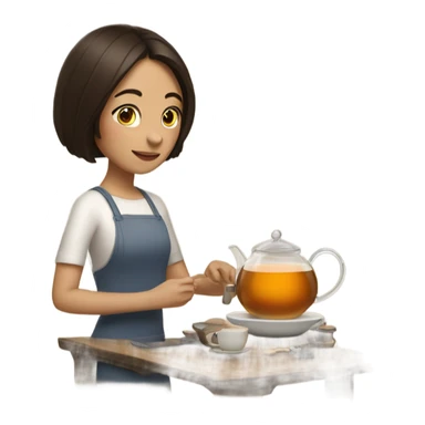 Brunette girl making tea sticker