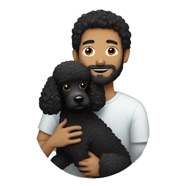 Black-haired and white guy with beard hugs black poodle dog  sticker