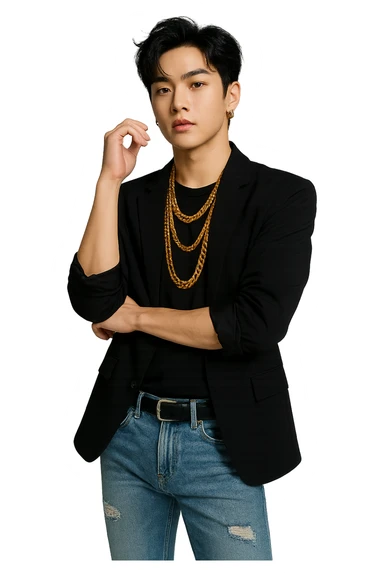 kpop idol star with gold chains, fashionable sticker