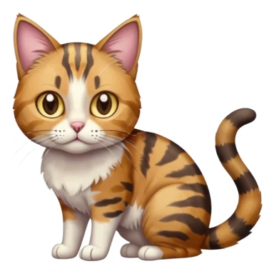 full body anxious looking colourful light calico tabby cat with hazel eyes and patchy brown tabby sections of fur sticker