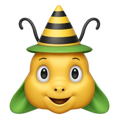 Bees with green Birthday Hat, Happy bee with striped party hat sticker