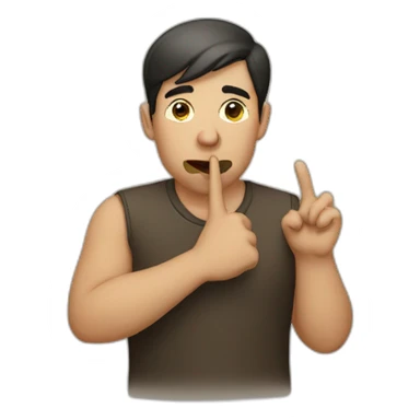 A guy with his finger in his mouth making the silence sign sticker