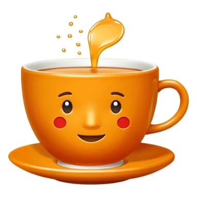 Hermès-style cup of tea, classic design with Hermès orange and gold, luxury, cute emoji style sticker