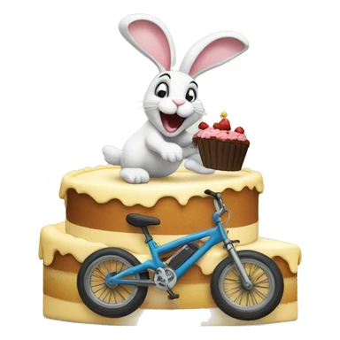 Rabbit jumping out of a cake with a bike sticker