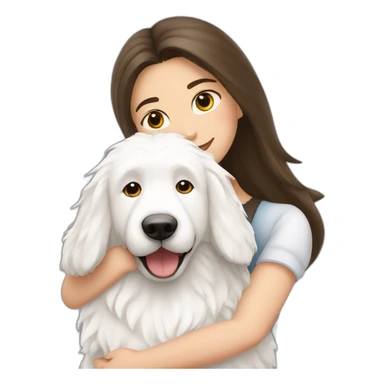 A brunette girl is hugging a all white Polish Tatra Sheepdog. sticker