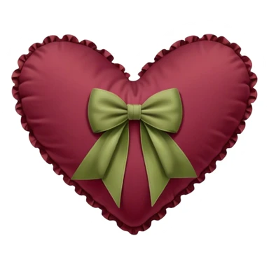 Burgundy heart shaped pillow with ruffles and olive color bow sticker