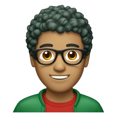 Unisex person ’light skin’ ’short curly dark green hair’ in a ’red Santa hat’ and black tshirt and round glasses  sticker