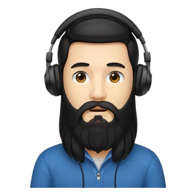 Boy with long black hair and a big beard wearing headphones sticker