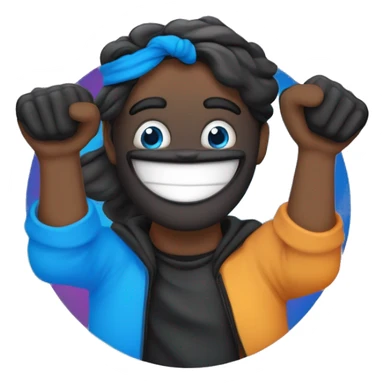 las  letras EV mayúsculas de color negro  encerrados en un circulo de color negro con el fondo de color azul con pies y manos cabeza y ojos sonriendo y bailando sticker