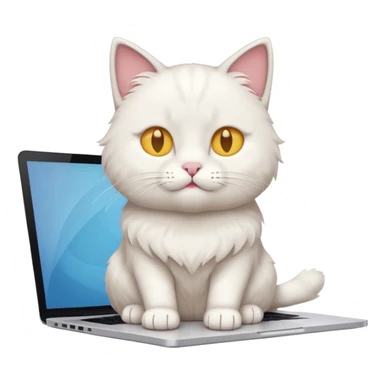 simple and modern cat sitting in front of a MacBook working, emoji style sticker