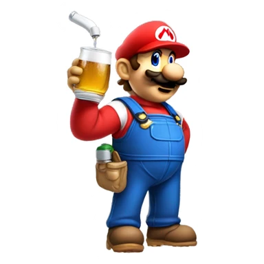 Mario plumber drinking beer with a shirt that says “HOPE” with a pipe wrench logo sticker
