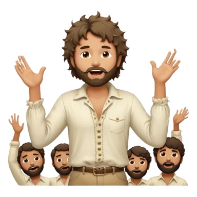 solarpunk realistic ultra HD - messy, shaggy, bearded Jim Morrison in an ivory Victorian shirt, in an ecstatic dramatic pose, singing on stage sticker