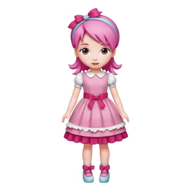 Isolated detaile illustration modern raspberry torte doll figurine full body with pink hair and a hairband standing sticker