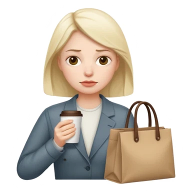 tired marketer slumped at desk with bags under eyes and coffee cup sticker