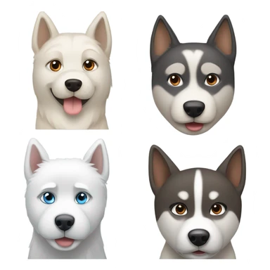 3dog : One. Grey Husky with blue eyes, a beige HUSKY with brown eyes and a white Westies sticker