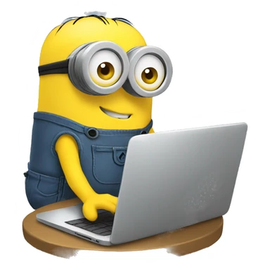 Minion working on a laptop sending emails sticker