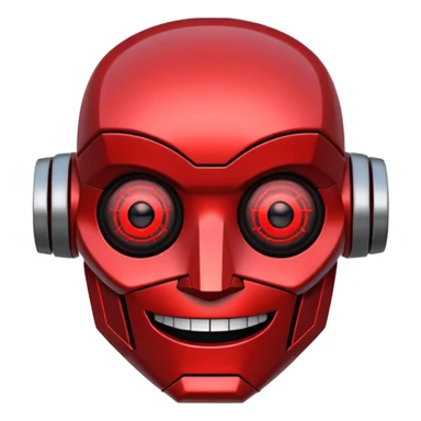 evil robot. Only its head. Very low details, just lines and colors, no need to draw detailed. Make it smile sticker