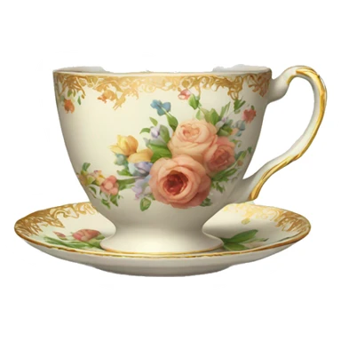Tea in a vintage cup with flowers sticker