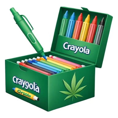 a box of crayola permanent markers with cannabis leaf sticker