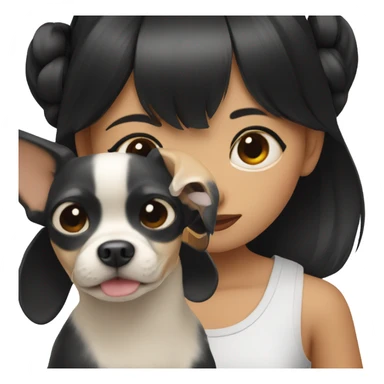 Short black hair Filipino girl with Chihuahua black and white. sticker