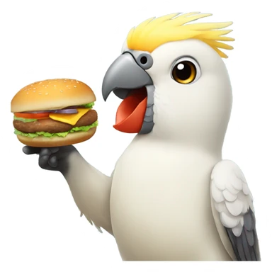 cockatiel bird holding burger in its hands sticker