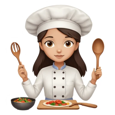 cooking food chef girl with long dark brown hair and dark brown eyes, light to medium skin tone sticker
