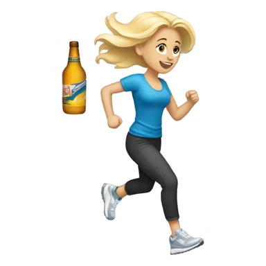 blonde girl running with sneakers on holding a bottle of alcohol  sticker