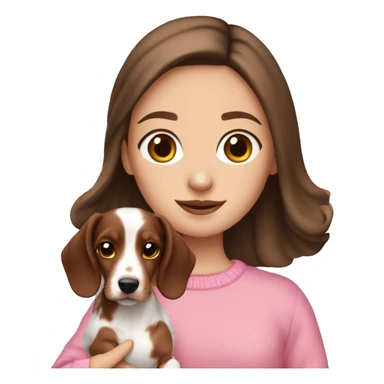 brown haired white girl with pink pullover holding a brown merle dachshund sticker