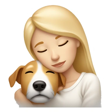 White blonde girl who sleeping in bed and cuddle with her jack russel who have is full light brown / light orange  colour sticker