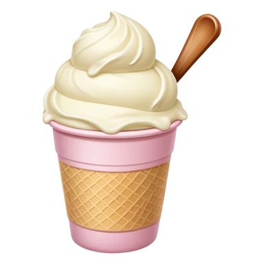 ultra realistic round single scoop of vanilla bean ice cream in light pink cup no spoon sticker