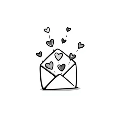 hand drawn doodle envelope with hearts and playful lines sticker