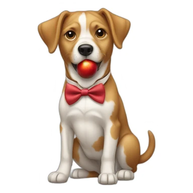 Dog with a bowtie on eating an apple sticker