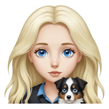pale girl with blue eyes and long blonde hair and black white Australian shepherd. sticker